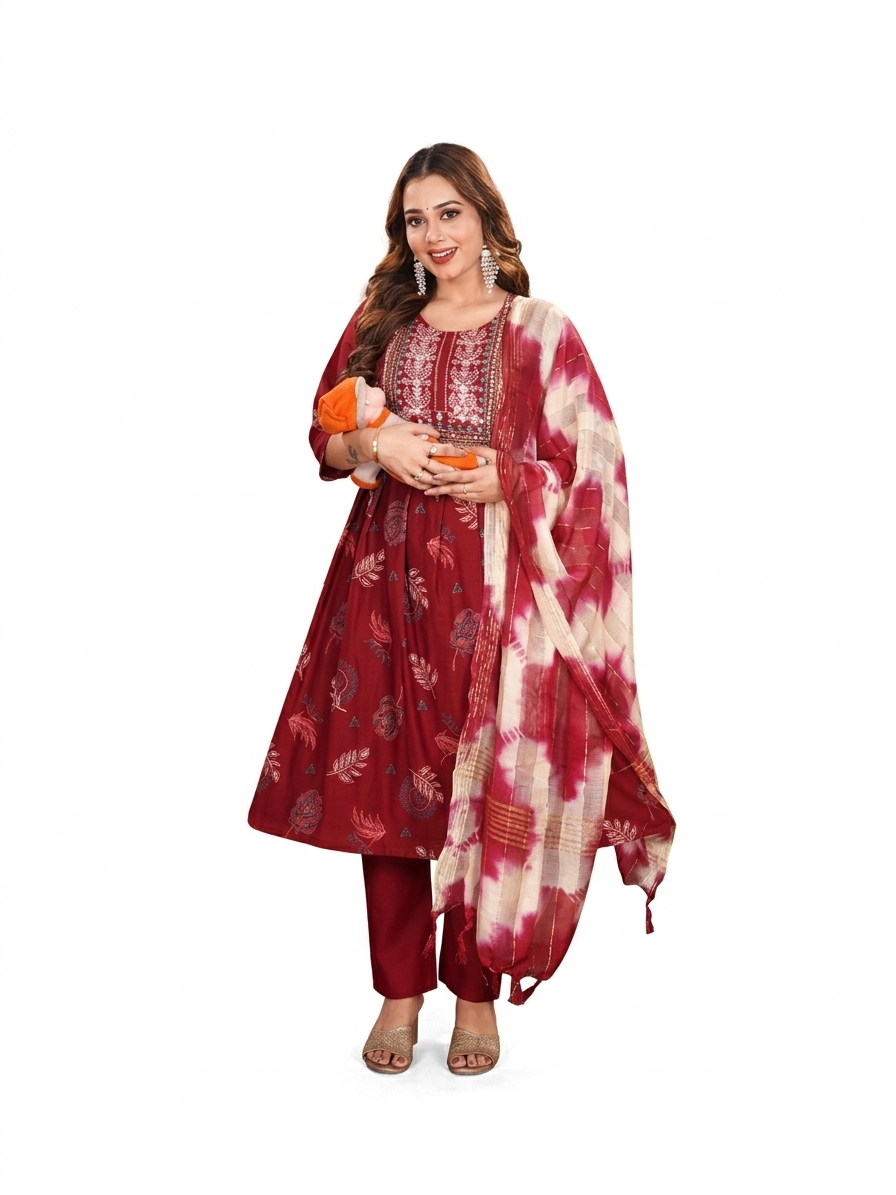 Feeding 3 Piece Kurta Set for Women | Heavy Vertican | Computer Work